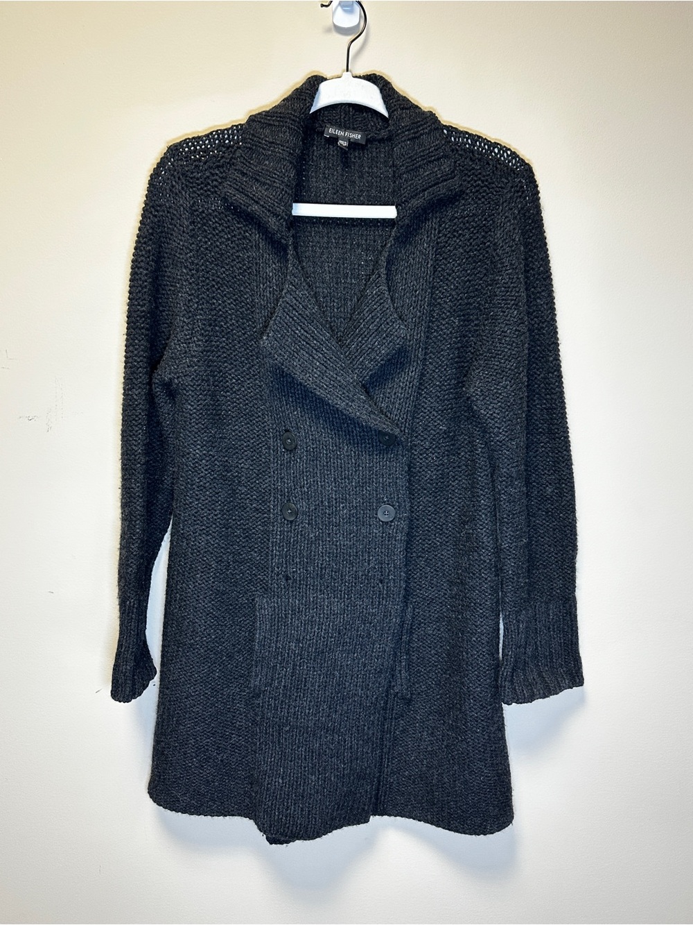 Eileen Fisher 100% Merino Wool Knit Coatigan Sweater Coat Size Small